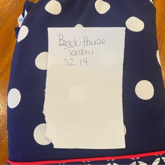 Beach House women's size 14 Tankini swim beach top blue white polka dots modest - Picture 8 of 8